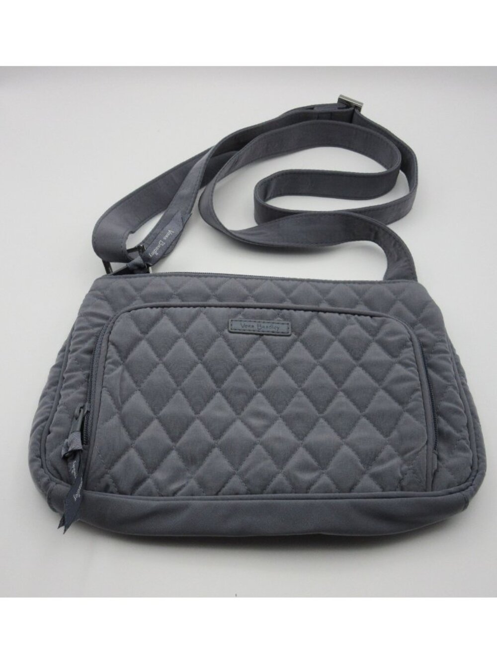 Vera Bradley Gray Quilted Crossbody Bag Adjustable Strap Floral Interior Casual